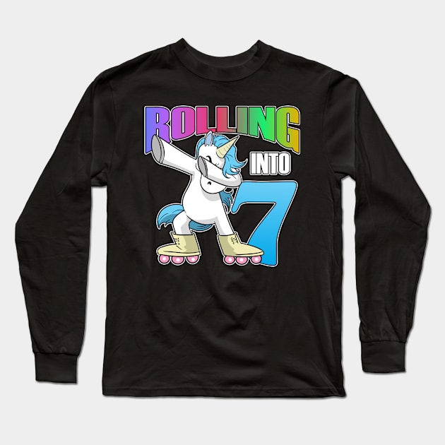 Unicorn Rolling Into 7 Children's Birthday Roller Long Sleeve T-Shirt by ModernMode